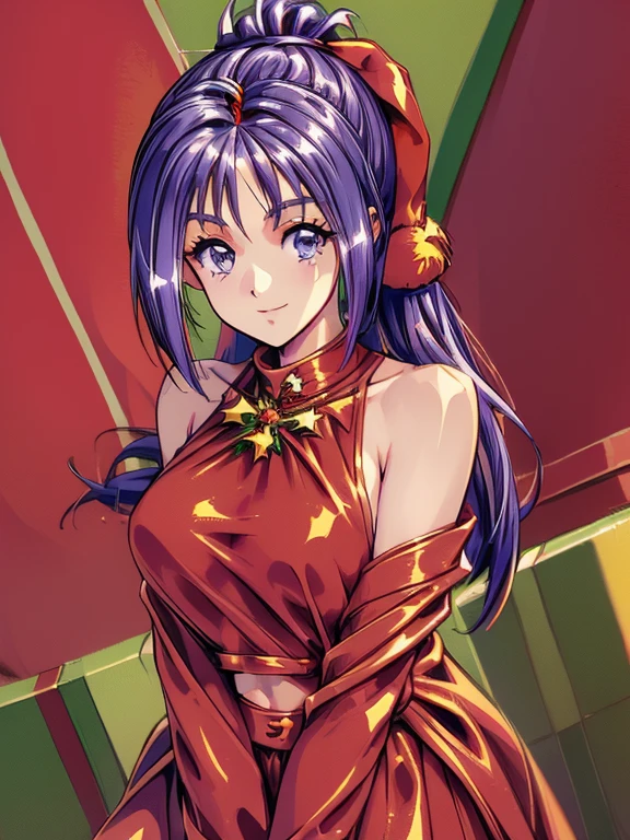 ((masterpiece)),((Ayako Katagiri)),((Katagiri Ayako)),((Mischievous Smile)),Anatomically perfect fingers,(((Christmas))),(((Santa Claus Costume))),winter,Separate costumes,Exposed navel,sexy,Exposed shoulders