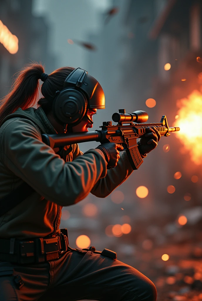 Make a photo of pubg player against second in tdm with headshot make it look like a thumnail of youtube in size