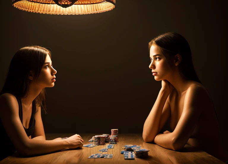 a group of beautiful young women in various states of undress, sitting around a table playing cards, colorful drinks, clothes in the ante pile, strip poker, detailed facial features, elegant poses, dramatic lighting, vivid colors, cinematic atmosphere, (best quality,4k,8k,highres,masterpiece:1.2),ultra-detailed,(realistic,photorealistic,photo-realistic:1.37),dramatic lighting,cinematic composition,chiaroscuro lighting,striking color palette,alluring expressions
