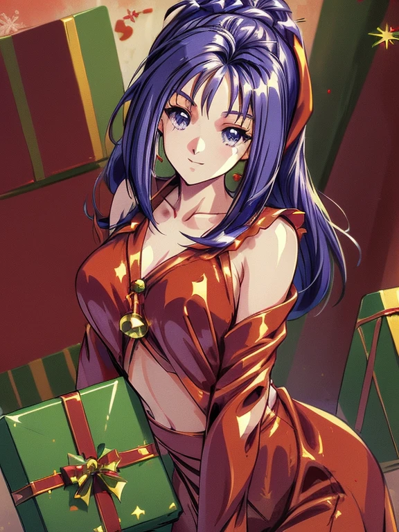 ((masterpiece)),((Ayako Katagiri)),((Katagiri Ayako)),((Mischievous Smile)),Anatomically perfect fingers,(((Snow Scene))),(((Santa Claus Costume))),winter,Separate costumes,Exposed navel