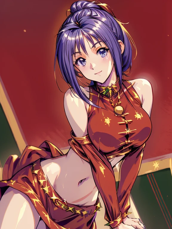 Athena Asamiya while being raped on the dojo floor, torn clothes, open mouth crying in pain, sweating, cock penetrated, 83 cm bust, 57 cm waist, 82 cm hip