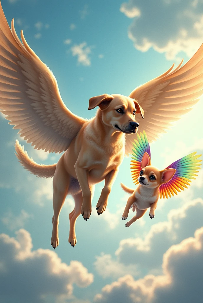 labrador with wings and chihuahua with rainbow wings