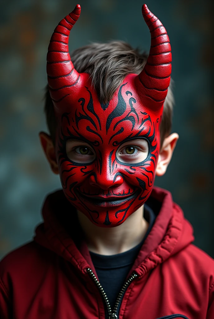 Boy with red devil mask with black animation