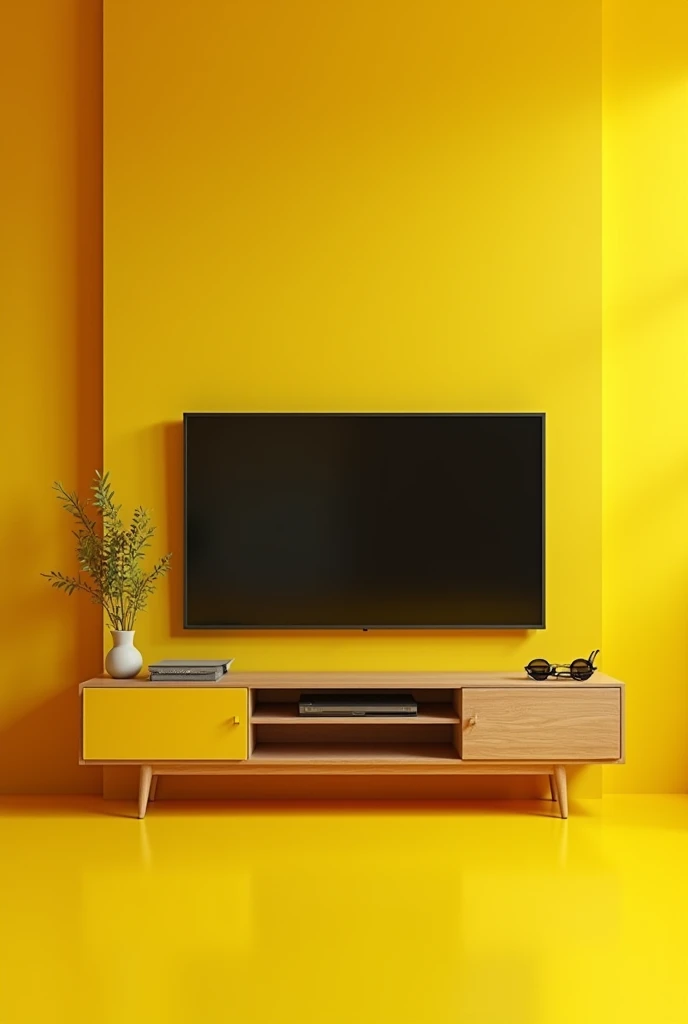 Tv desk for yellow colour theme wall,