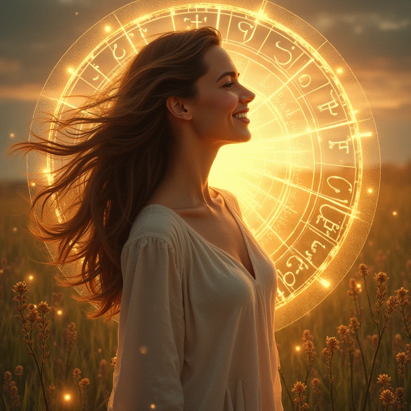 A modern and attractive visual art could be composed in the following way:
main image: a woman smiling, in a natural environment at sunrise or sunset, transmitting serenity and confidence.
Additional Elements:
Discreet Star of David in the lower corner, symbolizing kabbalistic numerology.
(Graphic elements) NUMBERS 0 to 9 - golden lights radiating around the woman, suggesting enlightenment and new beginnings.
A small numerological chart or diagram next to the main image, to suggest map content.
This image should be engaging and catch the eye right away., leading the person to read the message with interest and motivation.