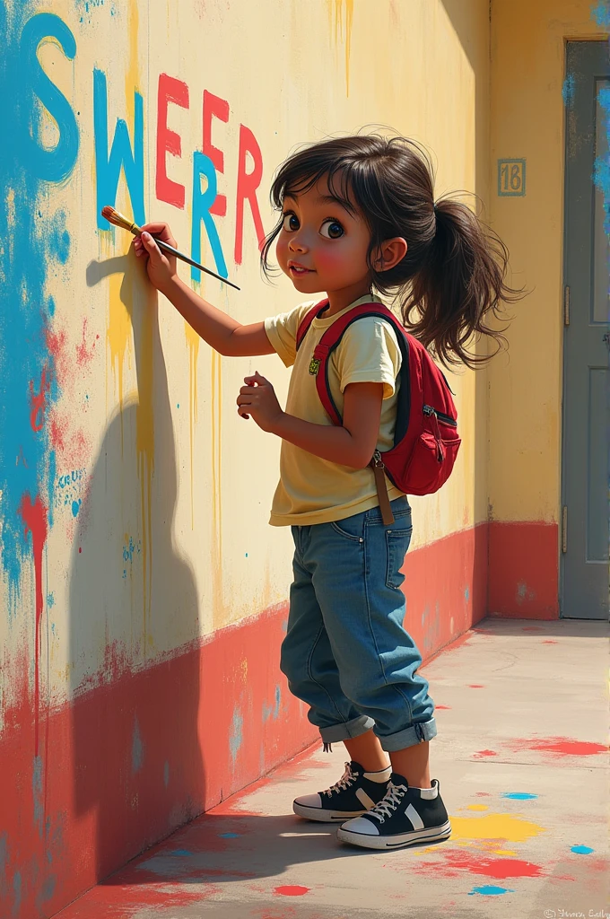 A girl painting wall is "students Power "