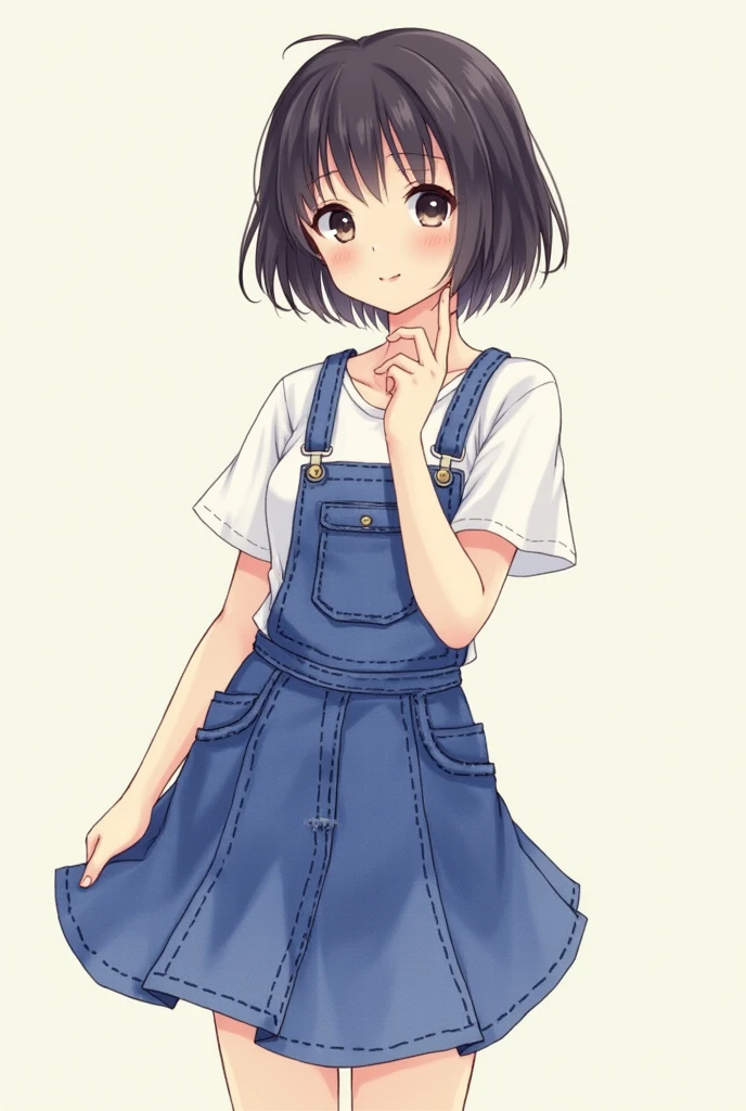 Japanese Girls、、short hair、mile、Denim skirt