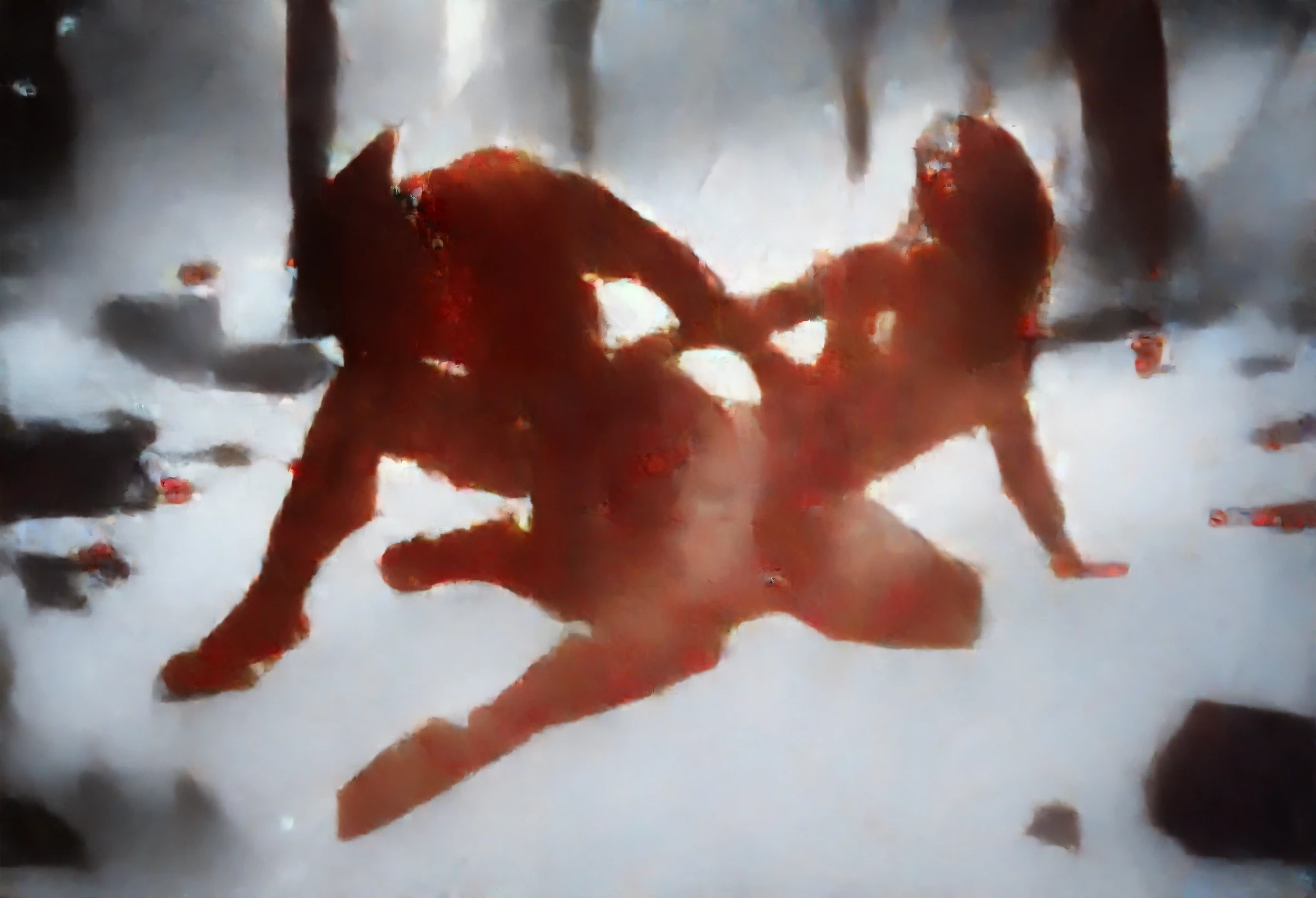 NSFW (nude) (Anna ((human)) medium breasts, strip of pubic hair) vaginal penetration fucking (((nude male furry red dog with red dog penis))), full body, in a deserted snowy landscape