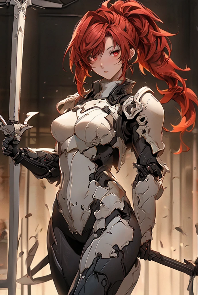 ((best quality)), ((Masterpiece)), (details:1.4), 3d, HDR (high dynamic range), mature woman, เหมือนจริง, Curtain Bangs, Red hair, Red eyes, จมูกโด่ง, ปากแดง PBR surface, After processing, Anisotropic filtration,depth of field, Maximum clarity and clarity, multi-layered surface, perfect proportions, 8K raw files, holy paladin, Heavy armor, Fierce,