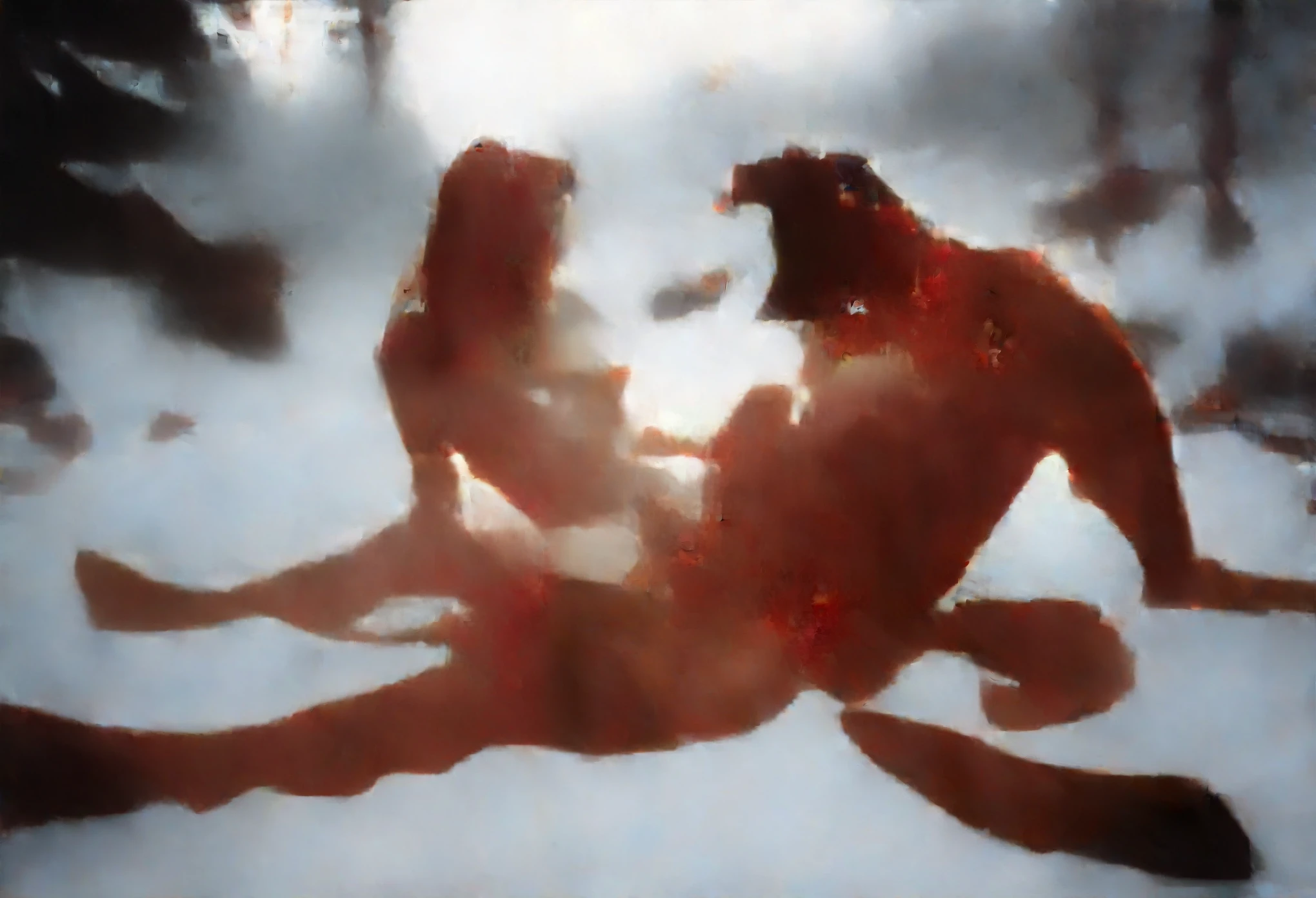 NSFW (nude) (Anna ((human)) medium breasts, strip of pubic hair) vaginal penetration fucking (((nude male furry red dog with red dog penis))), full body, in a deserted snowy landscape