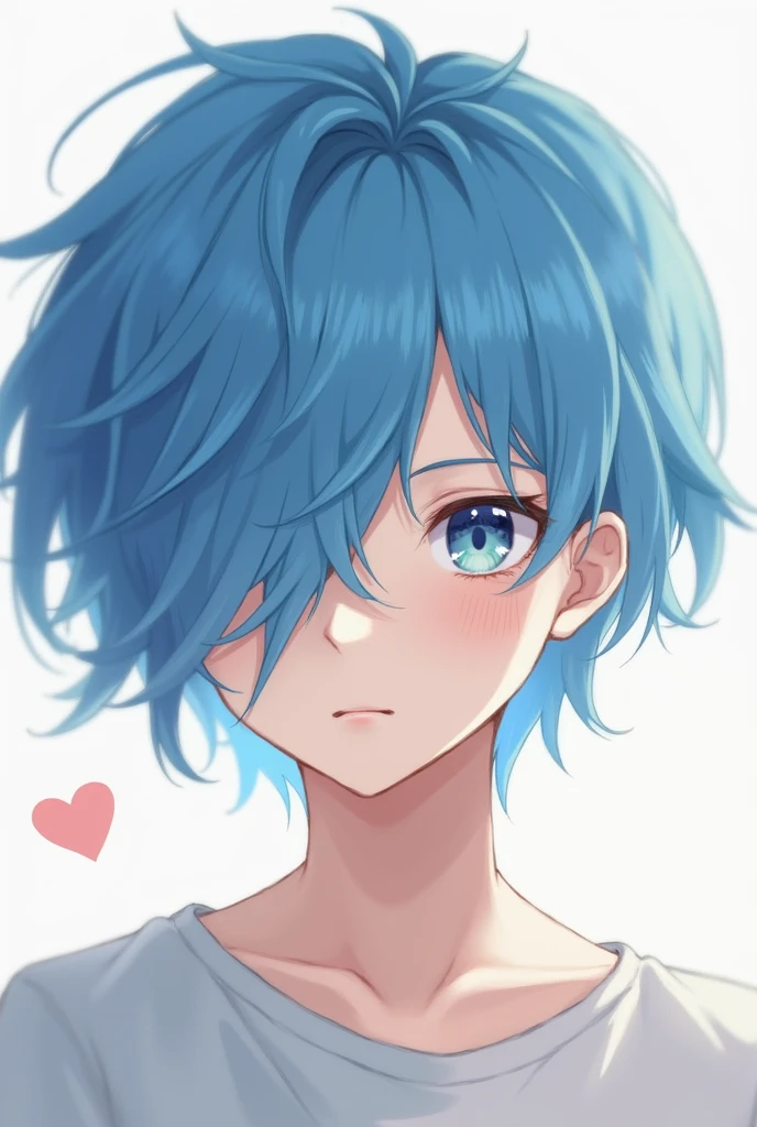 Blue short hair,Boys,Hair covering right eye,Heart,gentle,Selfie