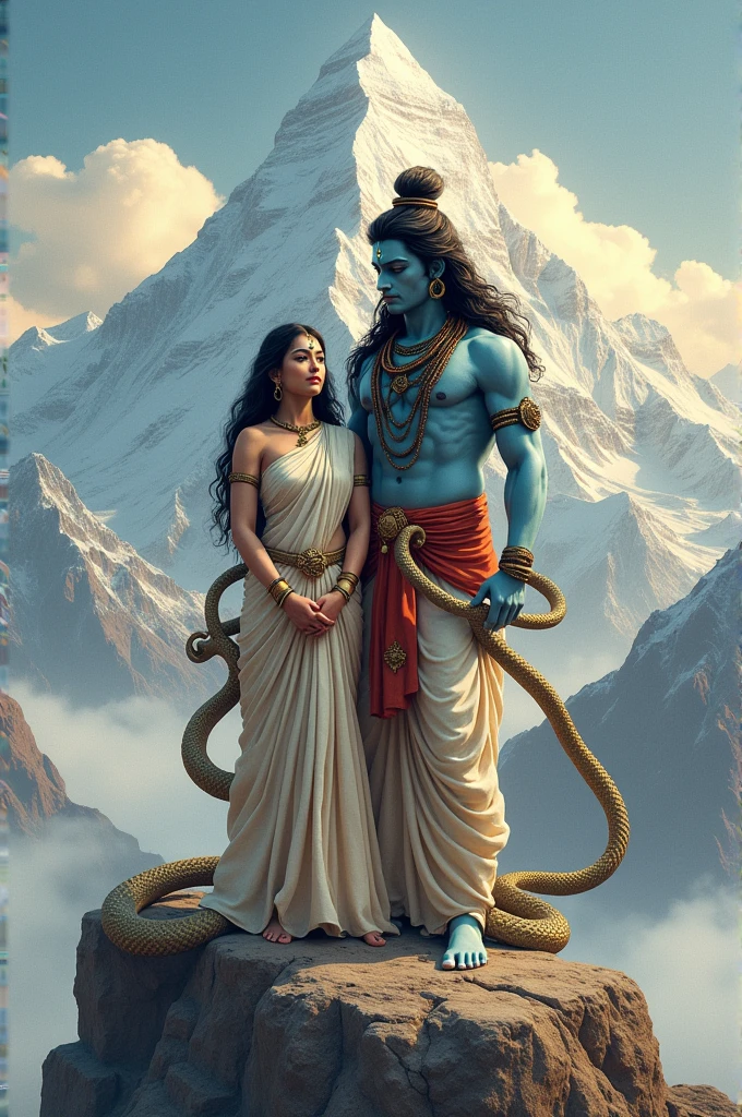 Shiv Shankar bhole nath with snake in his neck with parvati on kailash parvat