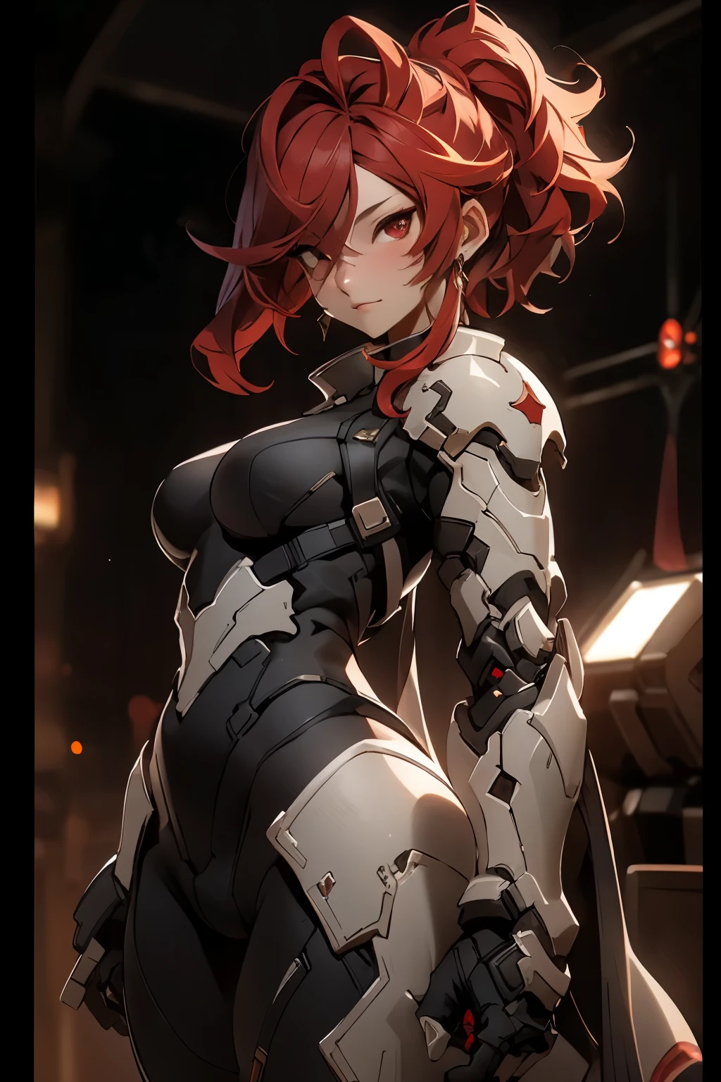 ((best quality)), ((Masterpiece)), (details:1.4), 3d, HDR (high dynamic range), mature woman, เหมือนจริง, High Ponytails, Red hair, Red eyes, จมูกโด่ง, PBR surface, After processing, Anisotropic filtration,depth of field, Maximum clarity and clarity, multi-layered surface, perfect proportions, 8K raw files, holy paladin, Heavy armor, Fierce