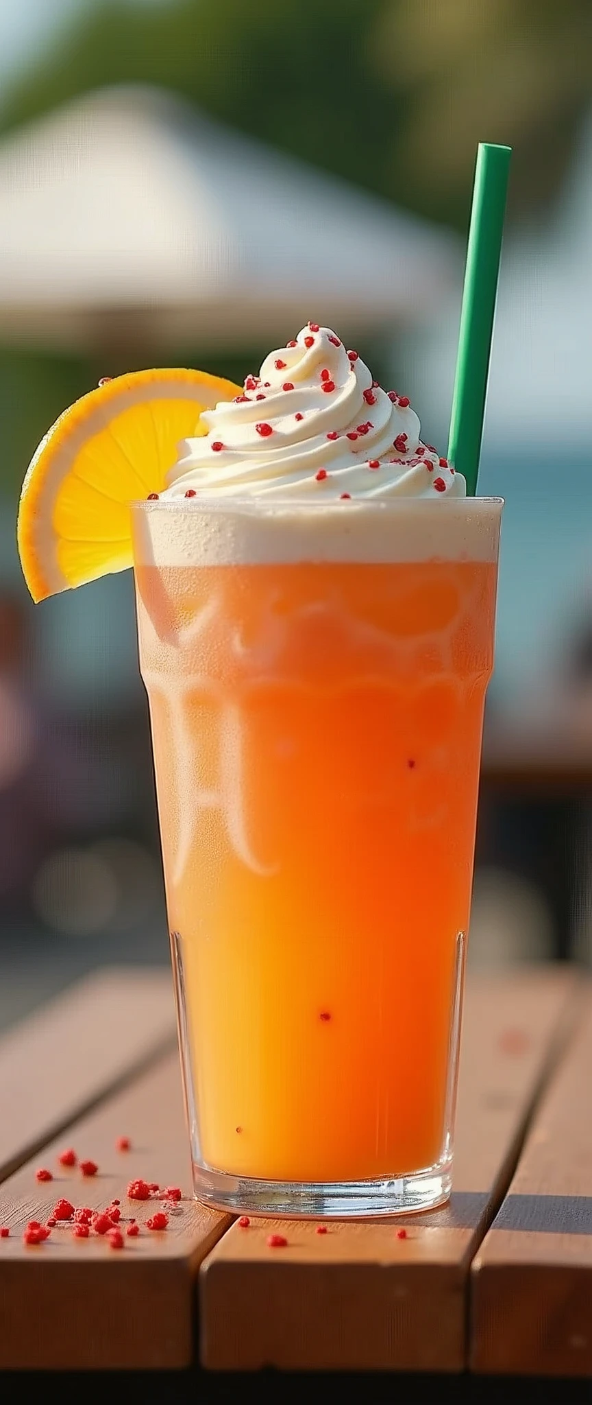 (masterpiece:1.2, Highest quality,Highest quality,Very detailedな:1.2),(Very detailed),8k,(Realistic),(RAW Photos:1.2),(1 female),(Please display this summer's new fruit Frappuccino in an appetizing way.,Stylish tableware,Stylish coffee shop),(Stylish Photos),(Cool looking photo),(Detailed depiction down to the last detail)