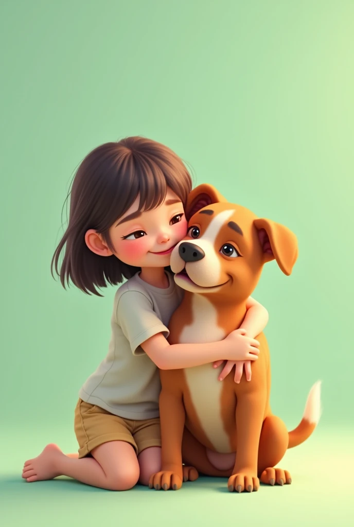 Me hugging my pitbull dog cartoon With pastel green background Let me be a girl with straight hair
