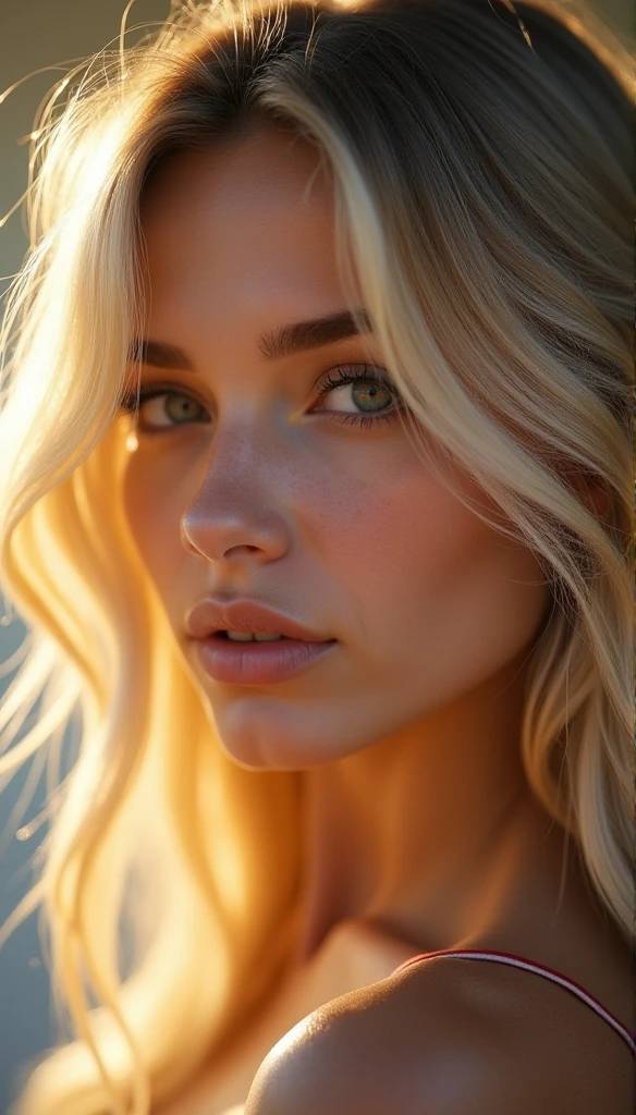 (facial portrait:1.2), a woman (amber heard), red dress, blonde, lustful 