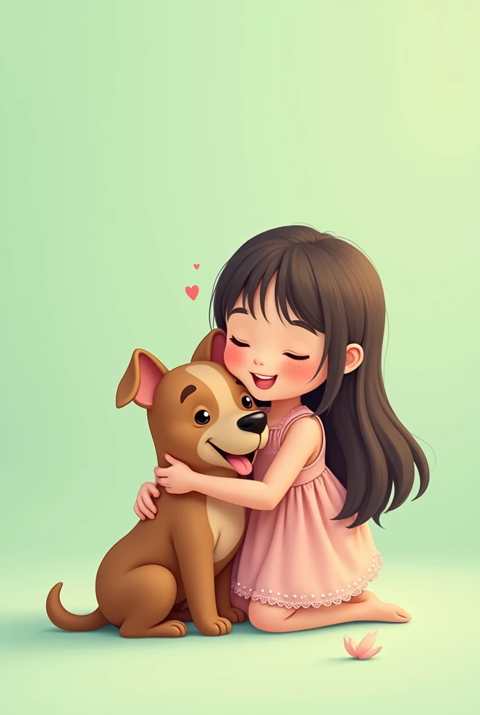 Me hugging my pitbull dog cartoon With pastel green background Let me be a girl with long straight hair