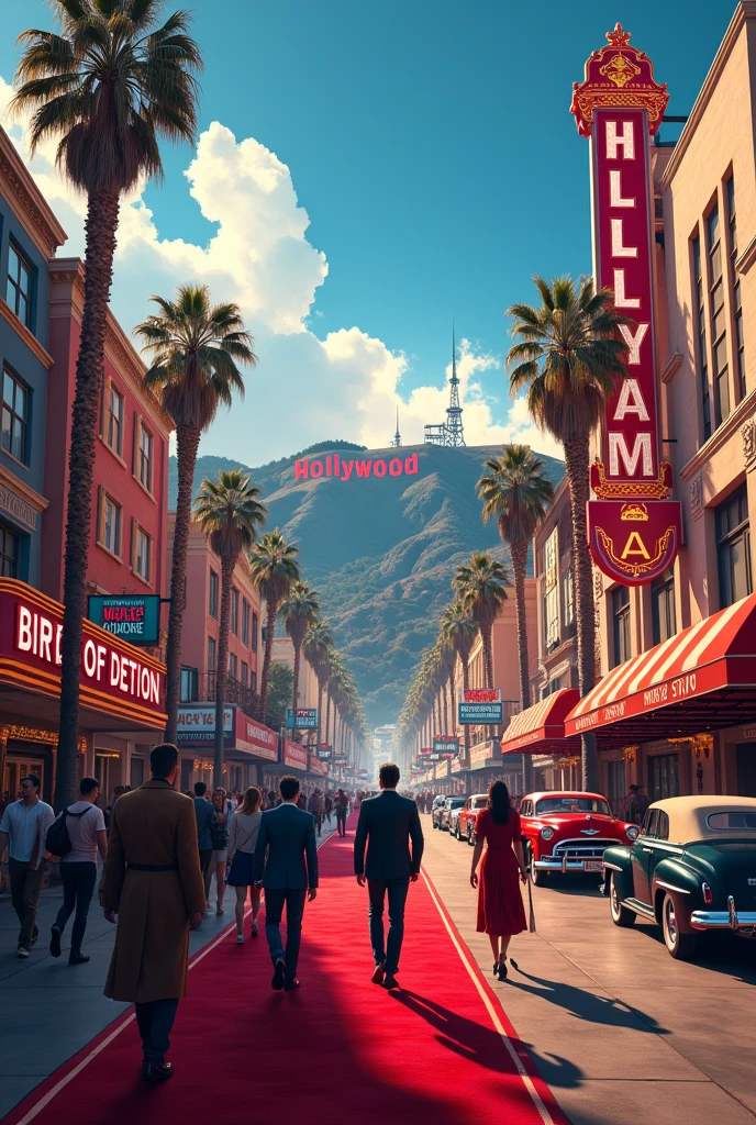 Draw a Hollywood landscape set in movies