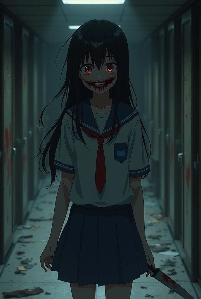 Tomoe koga del anime bunny girl senpai personificando a jeff the killer