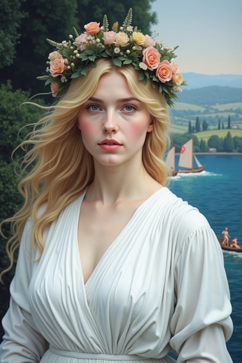 Create a hyperrealistic image based on Sandro Botticelli&#39;s painting of the Birth of Venus 