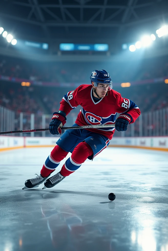 Young man playing ice hockey