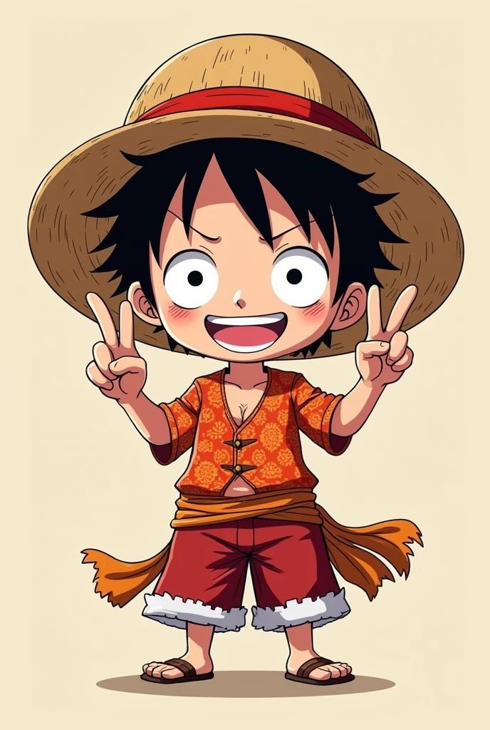 chibi strawhat luffy gear 5 wearing barong tagalog doing peace sign