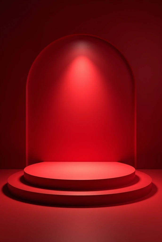 red medium stage with modern container aesthetics, minimalist and with professional show lighting