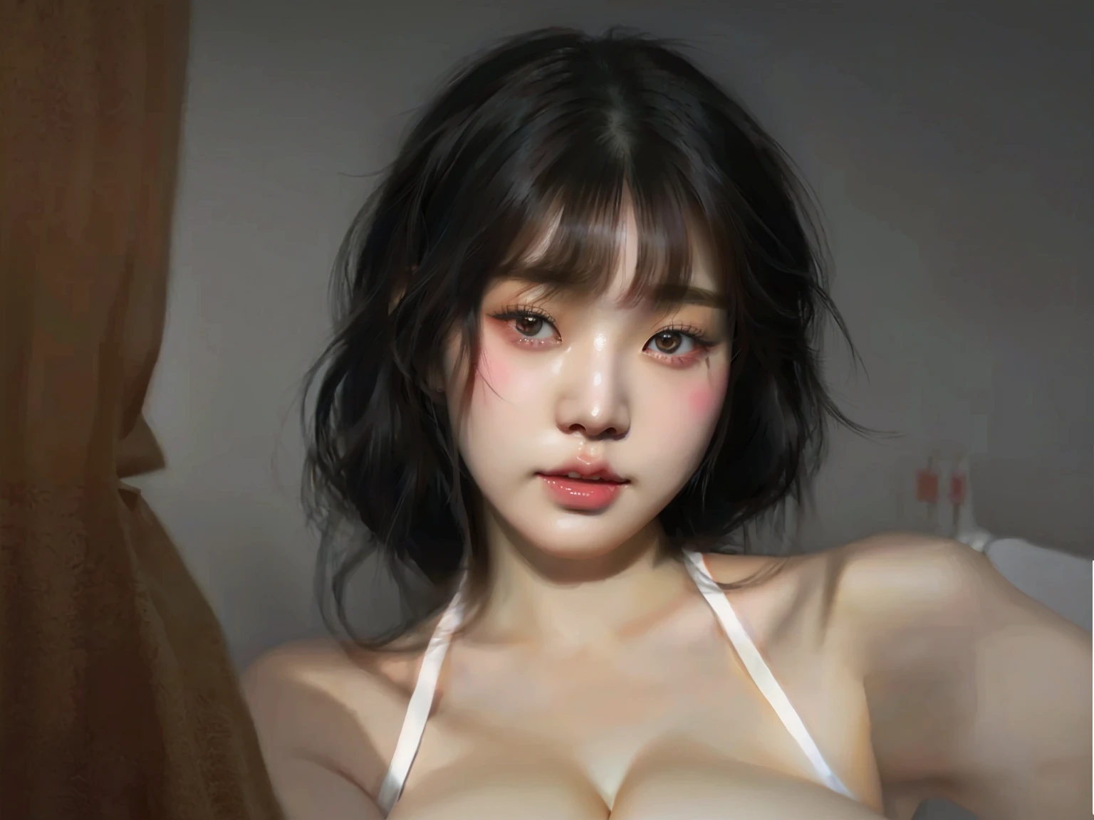 there is a woman with a very big breast posing for a picture, JANG WONYOUNG, kawaii realistic portrait, by Yang J, ig model | artgerm, by Yanjun Cheng, anime realism style, realistic cute girl painting, korean girl, WONYOUNG 