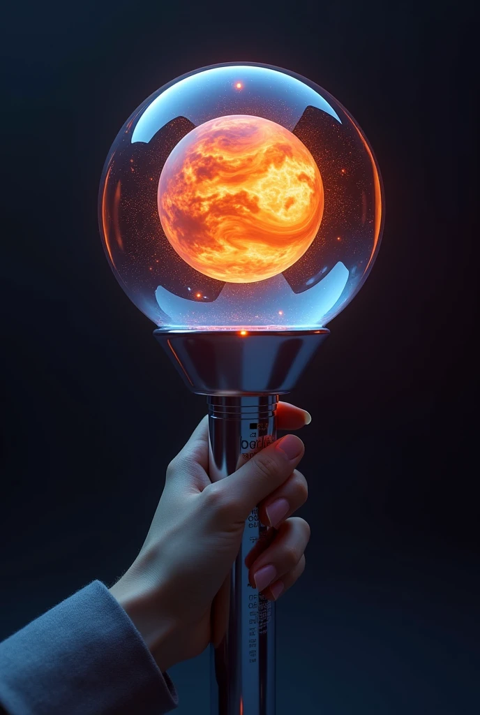 A K-pop lightstick with the planet Venus inside a transparent ball with its representative colors