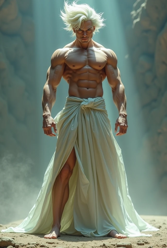 Saiyan with Kryptonian genetics, unclothed, short hair, no weapons