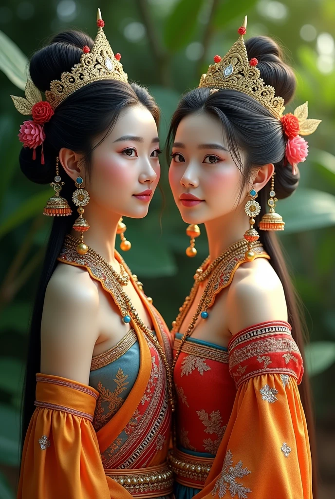 Two women wearing northern Thai costumes