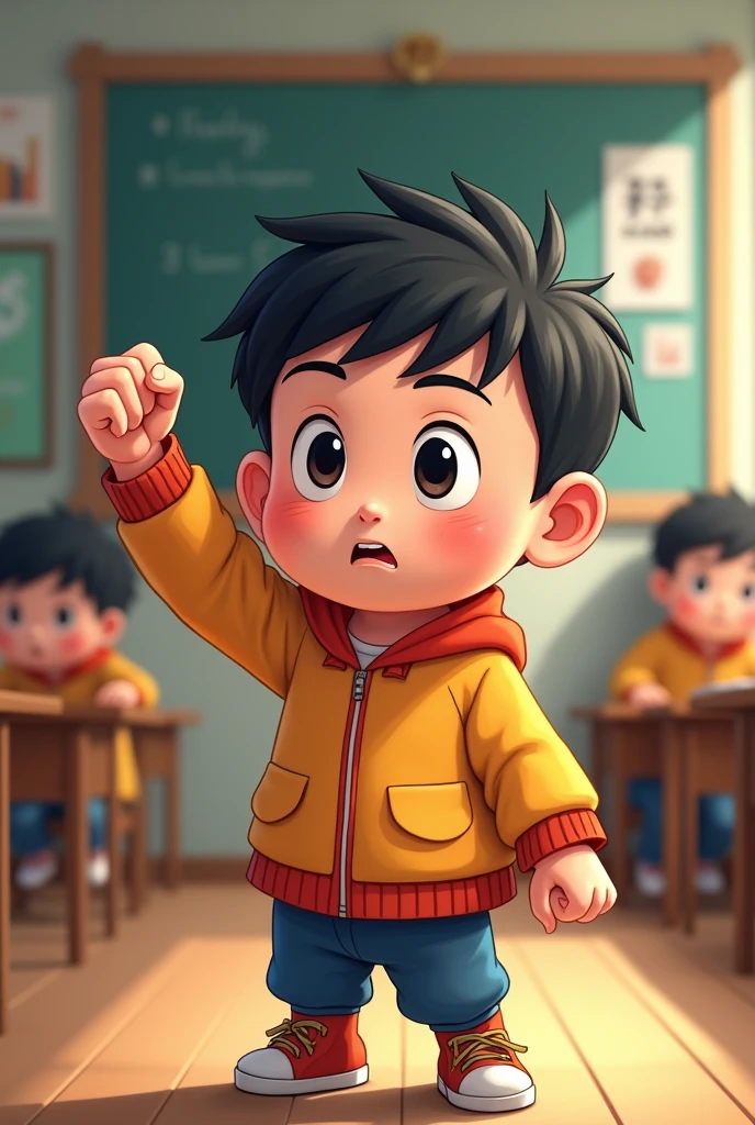 Help me draw a person looking at the list in the class light(Children's animation)。Chinese cartoon in Chinese class I believe there is a "little fist" in every class,Name implies,Whenever I encounter problems in class,I will clench my fist,Solve by force,This often leads to complaints from classmates.,Keep your distance。The "little fist" of our class——Xiao Guang,That's it,Therefore, no children dared to approach him.。