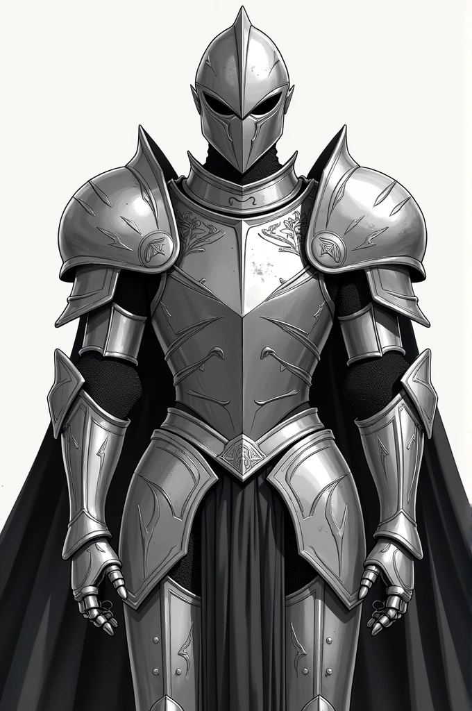 do a silver armor without the helmet, in black and white in the anime style knights of the zodiac from sign serpentarium