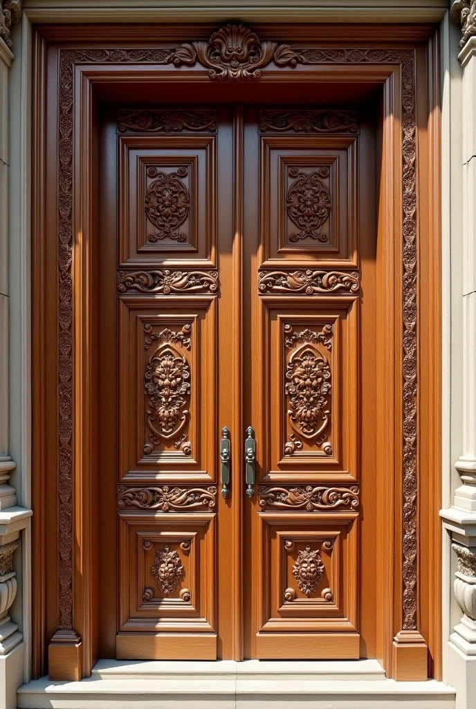 Realistic beautiful wooden main door carved