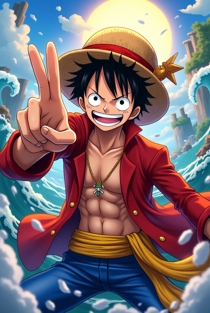Peace sign in one piece anime style