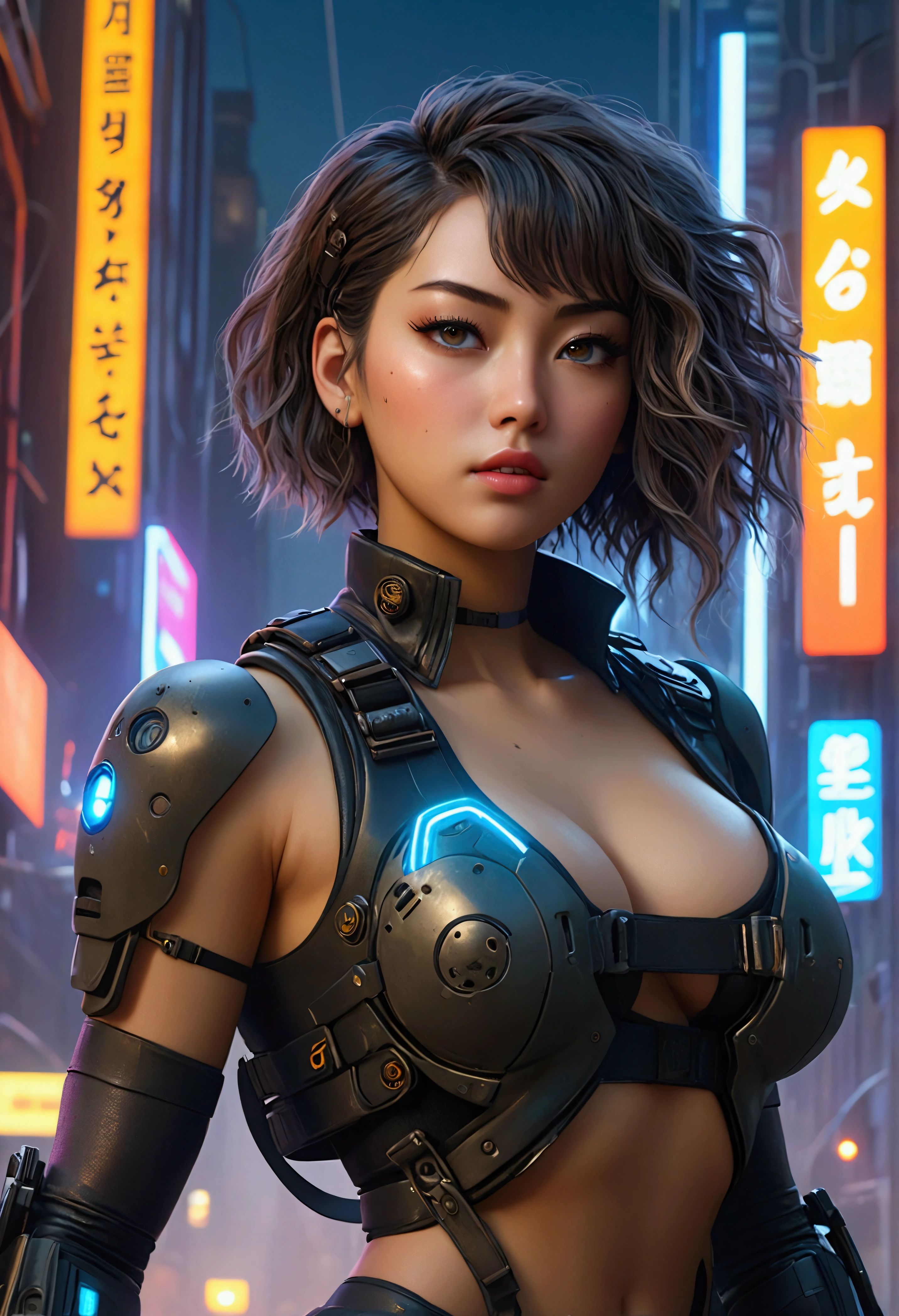 Full body portrait, Detailed Cyberpunk Sci-Fi Characters, Beautiful young woman, hyper-Realistic, Very detailed顔と体, Ample breasts, Perfect Proportions, Muscular, Six Pack Abs, A woman wearing a high-cut latex bodysuit, night camouflage pattern, Tactical equipment, Bulletproof vest, Utility Belt, holster, Futuristic pistol, Elaborate armor, Cybernetic Enhancements, Cinematic pose, Cyberpunk City, terrorist attack, explosion, night, Detailed futuristic cityscape, Neon Light, skyscraper, Dark atmosphere, Volumetric Fog, Cinematic lighting, Dystopian urban environments, Advanced Technology, Android, hacker, Illuminated display, Holographic Display, Flying Car, industrial machinery, Damaged buildings, rubble, chaos, panic, Very detailed肌の質感, Intricate details, Cinematic lighting, Dramatic Shadows, Glowing Skin, photoRealistic, (Highest quality,4K,8k,High resolution,masterpiece:1.2),Very detailed,(Realistic,photoRealistic,photo-Realistic:1.37),Very detailed目と顔,Long eyelashes,Cinematic,Dramatic lighting,Chiaroscuro,Vibrant colors,One girl