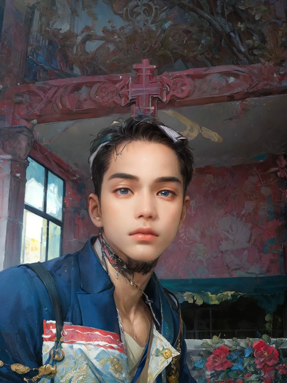 (masterpiece, top quality, best quality, official art, beautiful and aesthetic:1.2), boy, handsome, extreme detailed faces, boy carrying large cross during lenten season in the Philippines, colorful, highest detailed, (perfect face), shiny skin, HDR, detailed surroundings, on the street of the Philippines 