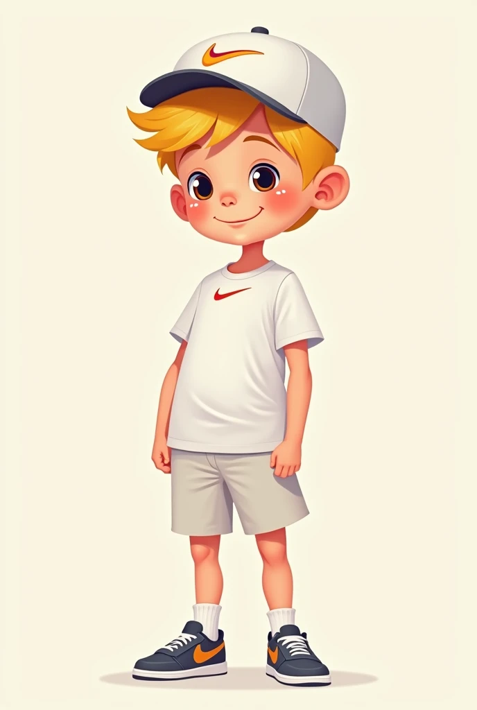 Create me a logo that is a 2d boy with white Nike clothes and a cap and with blond hair 