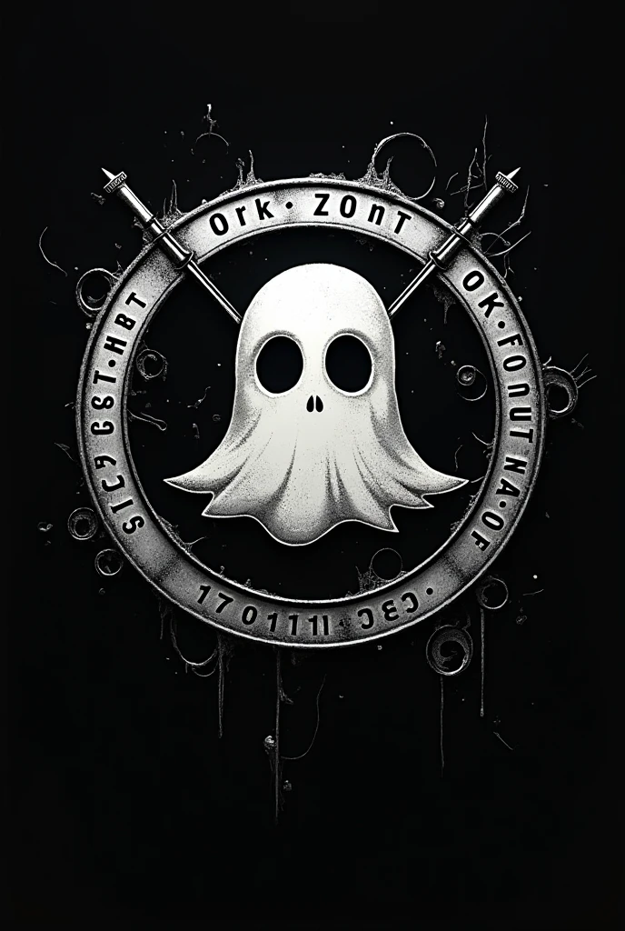 Create an image of a logo similar to the SCP Foundation called Phantom-112 with a ghost in the middle and on the edges instead of SCP Foundation it says Ork-Zont site