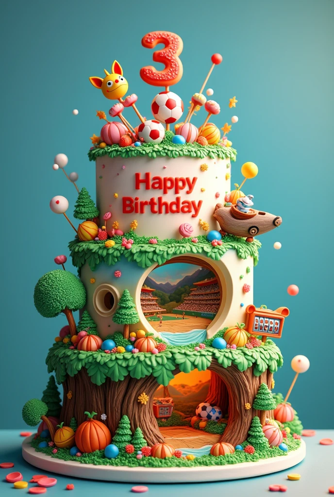 One pound of the cake is divided into three equal parts. The first section will be themed about the game. Then put the text “Happy Birthday Na Rizz”. The second part has a sports theme and put the text “Happy Birthday Na Pomm”. The third part has a slot theme in the forest and put the text “Happy Birthday Na Notto”.