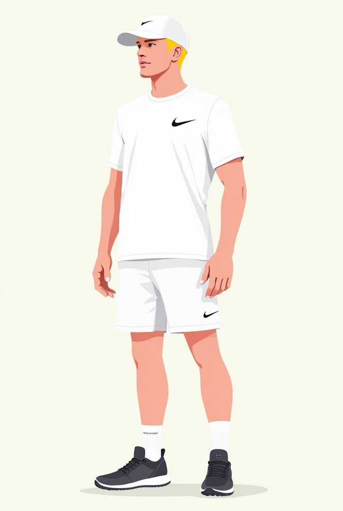 Create me a logo that is a 2d man with white Nike clothes and a cap and with blond hair 
