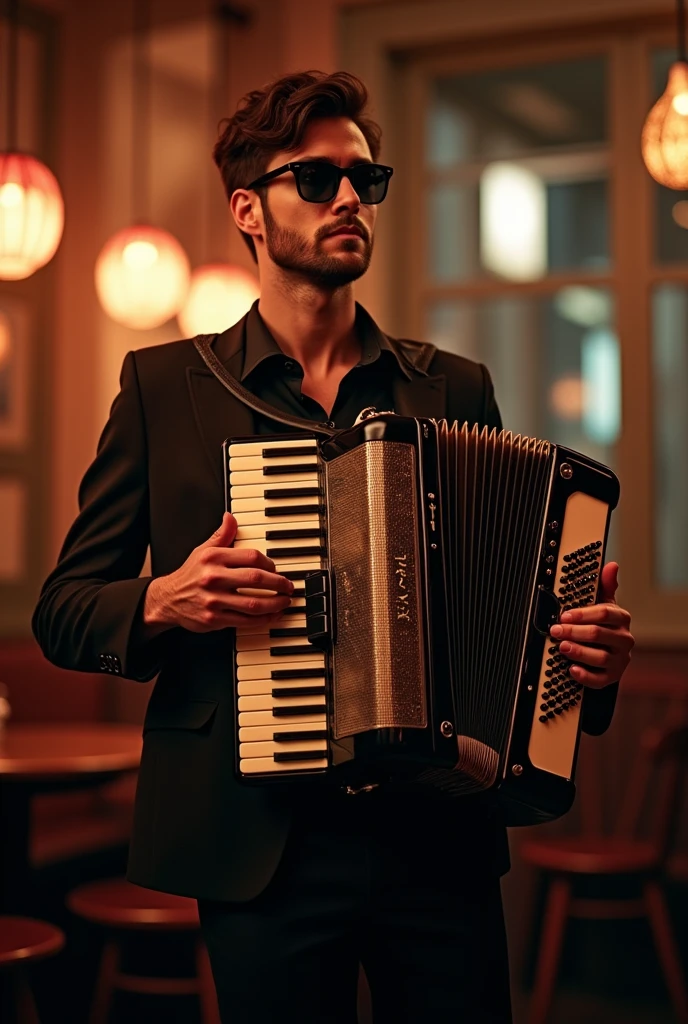 A cool guy playing the accordion