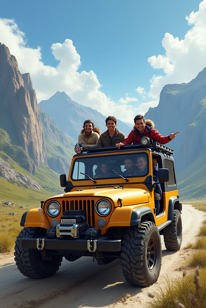 The four of them are already in the jeep