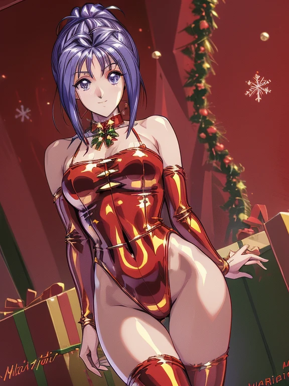 ((masterpiece)),((Ayako Katagiri)),((Katagiri Ayako)),((Mischievous Smile)),Anatomically perfect fingers,(((Christmas))),(((Santa Claus Costume))),winter,Separate costumes,Exposed navel,sexy,Exposed shoulders