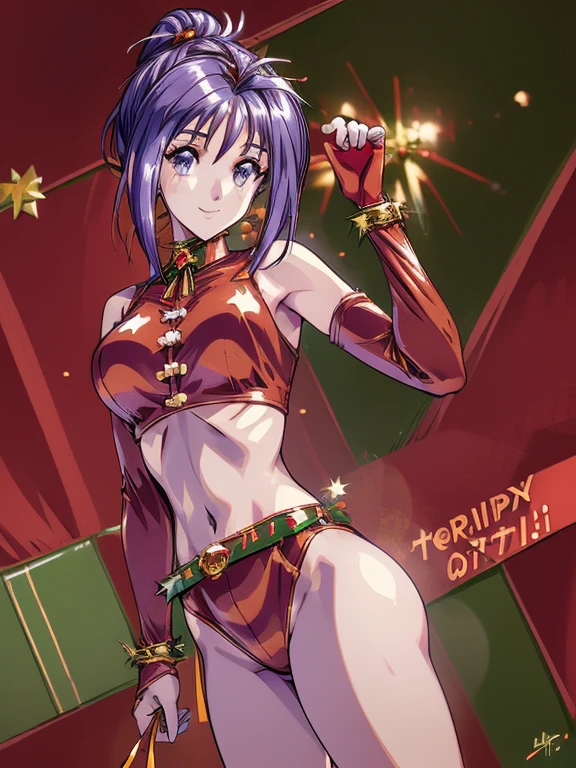 ((masterpiece)),((Ayako Katagiri)),((Katagiri Ayako)),((Mischievous Smile)),Anatomically perfect fingers,(((Christmas))),(((Santa Claus Costume))),winter,Separate costumes,Exposed navel,sexy,Exposed shoulders