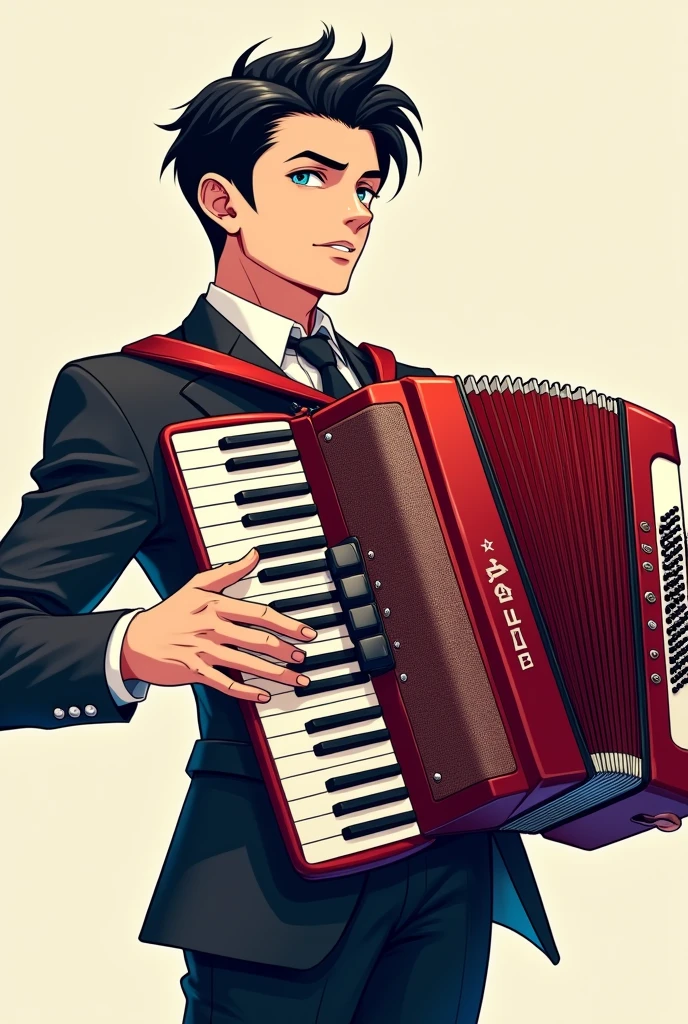 A cool guy playing the accordion　whole body　Anime Style　Facing to the right