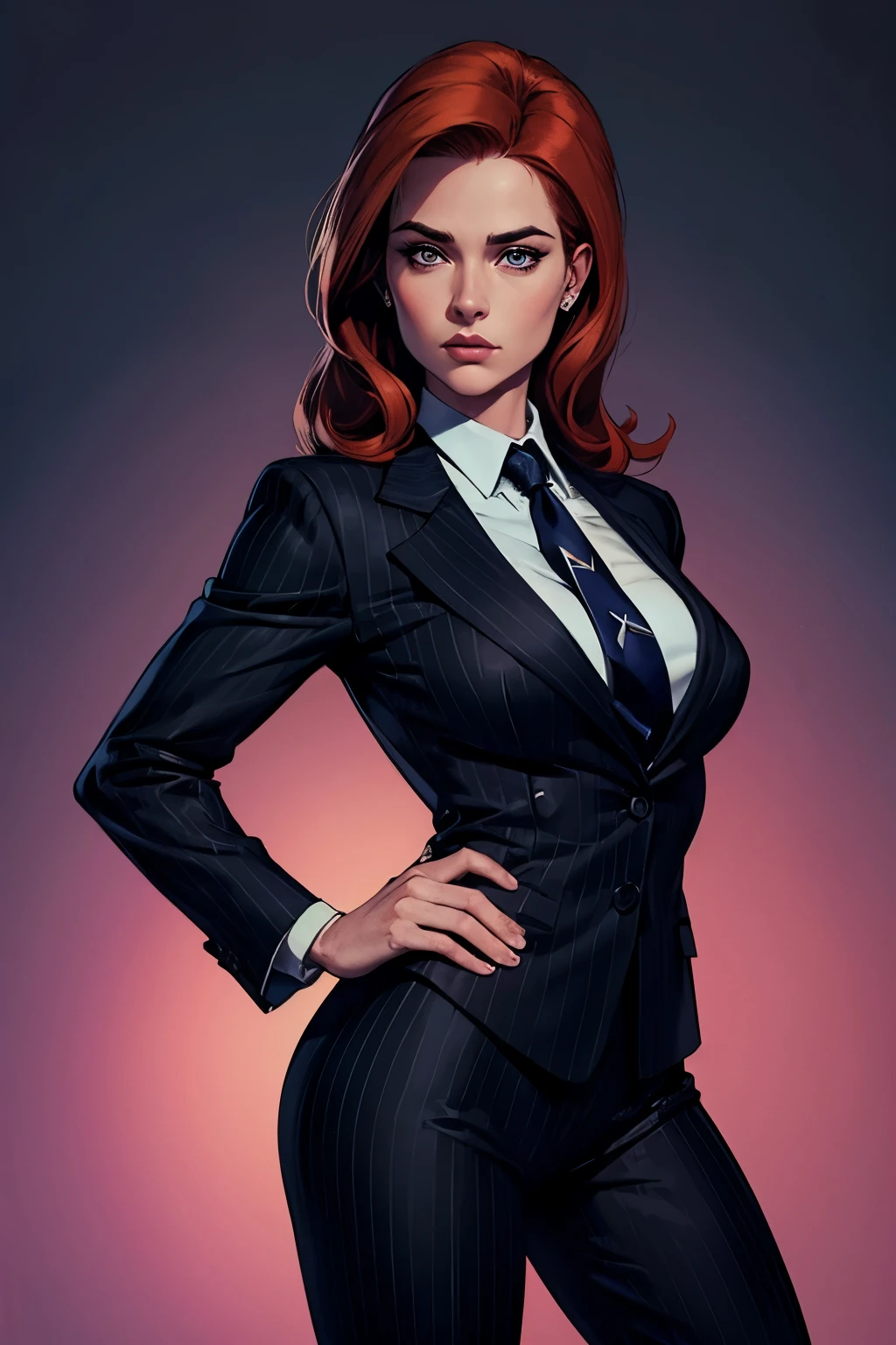 ??? agent Dana Scully from "The X-Files." 90's, black pinstripe suit