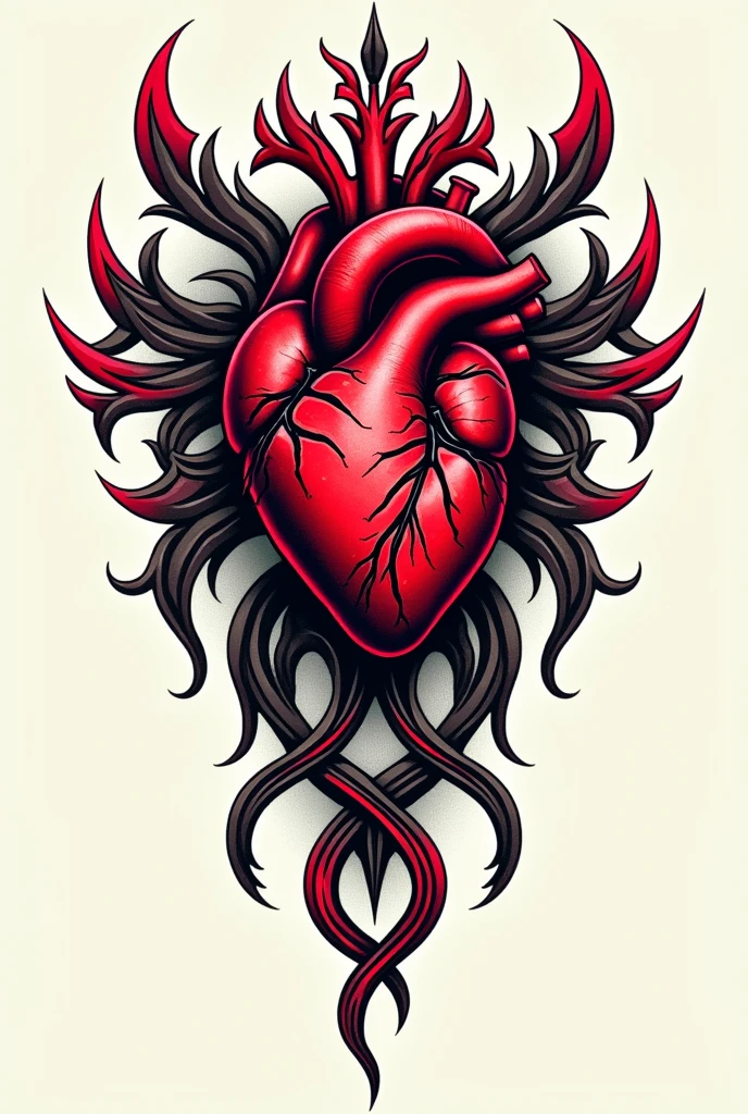 A tribal tattoo idea with stethoscope, normal ecg wave and a red heart all connected in one frame.