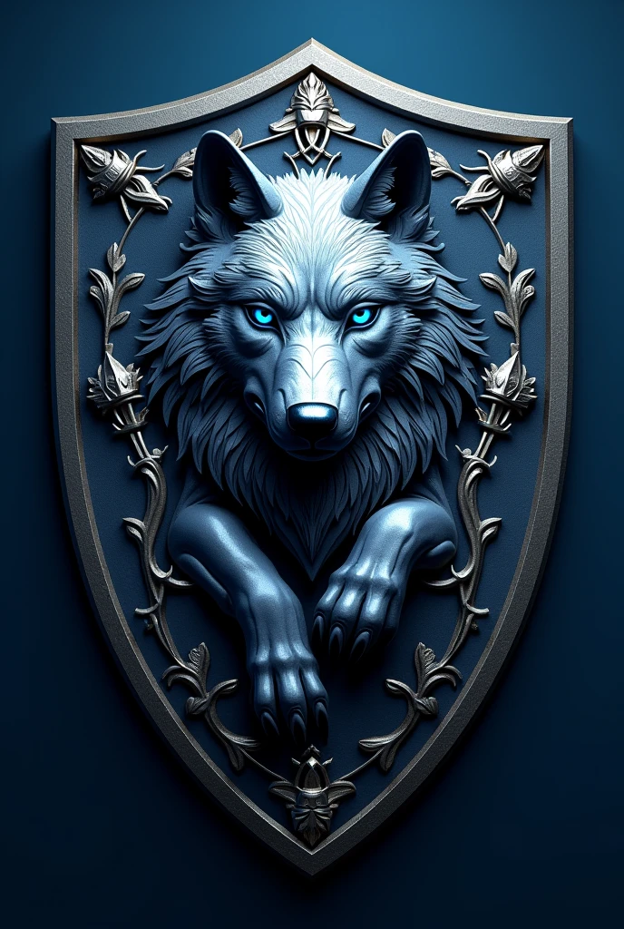 Wolf coat of arms metal with blue eyes