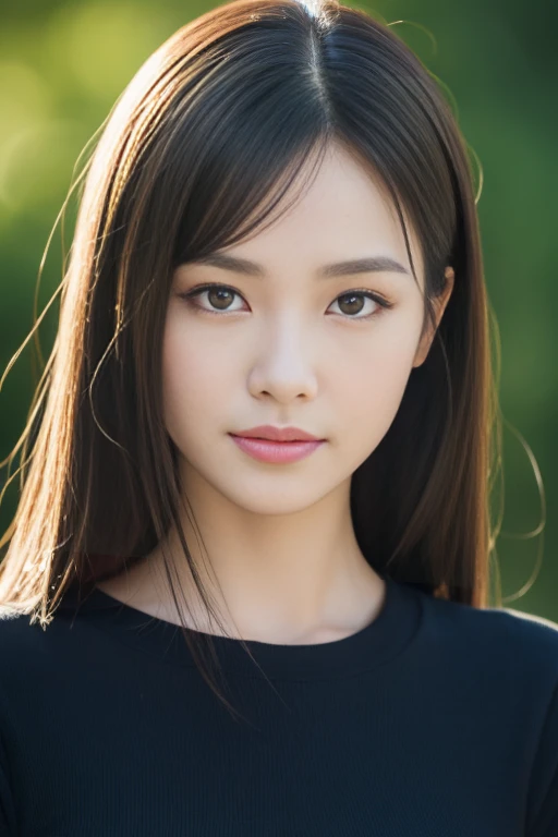 (masterpiece, Highest quality, employment, High resolution:1.2), (Very detailed, Intricate details, High resolution), (Medium Close-up:1.2) The portrait we have (Sunny background:1.2), (Medium Shot:1.2), (Face Focus:1.1), (Soft Focus:1.2), Low Light, (Out of focus:1.2), Bokeh, 1 1 1.4, 40mm, Realistic, to be born, 8k, ((Textured skin:1.1, Skin pores:0.3, Realistic Skin:1.1)), Intricate details, One Girl, (Extremely clear images), Black Hair, perm straight hairstyle, Very beautiful girl, ((masterpiece, Highest quality, Best image quality, High resolution, Realistic, RAW Photos, 8k)), ((Very detailed CG 統合 8k 壁紙))